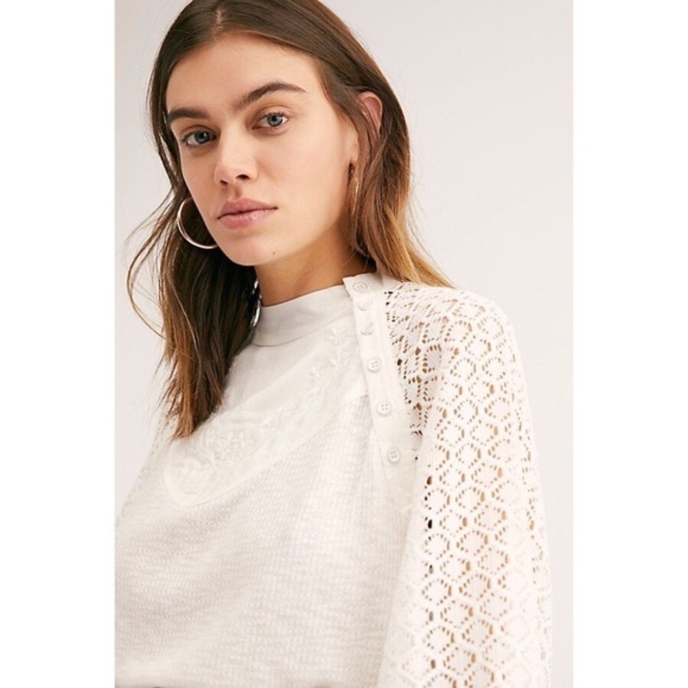 Free People White Lace Sleeve Top - Picture 4 of 15